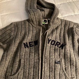 BLUE MARLIN Chunky WOOL Zip Hood Sweater "Letterman" NY HIGHLANDERS